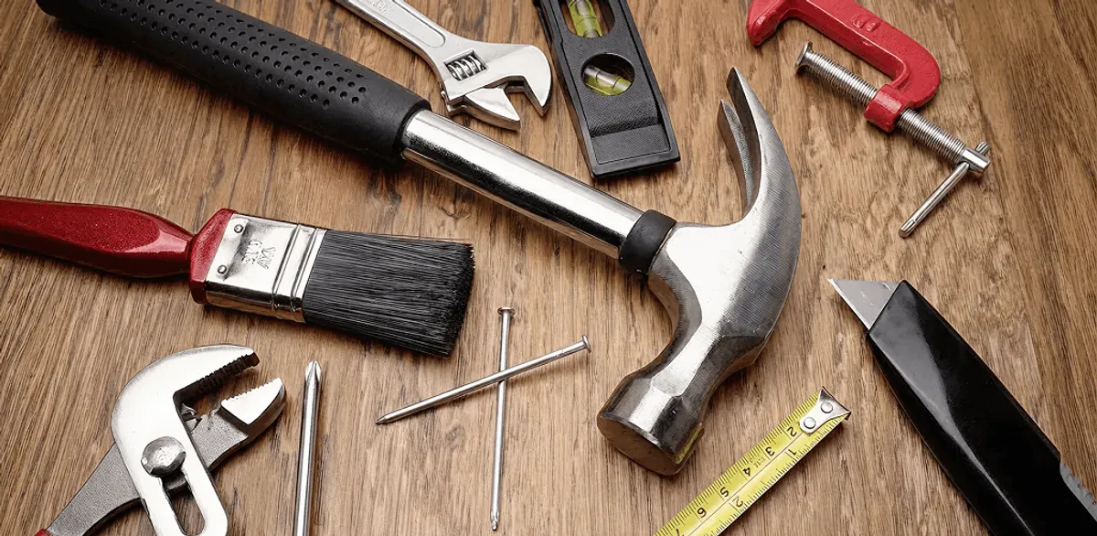 Handyman tools laid out for home repair and maintenance work in Stamford, CT